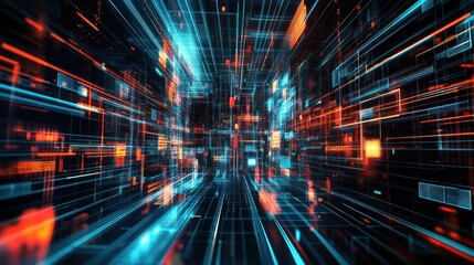 Obraz premium Abstract Digital Tunnel: A Visual Representation of Data Flow and Network Connectivity