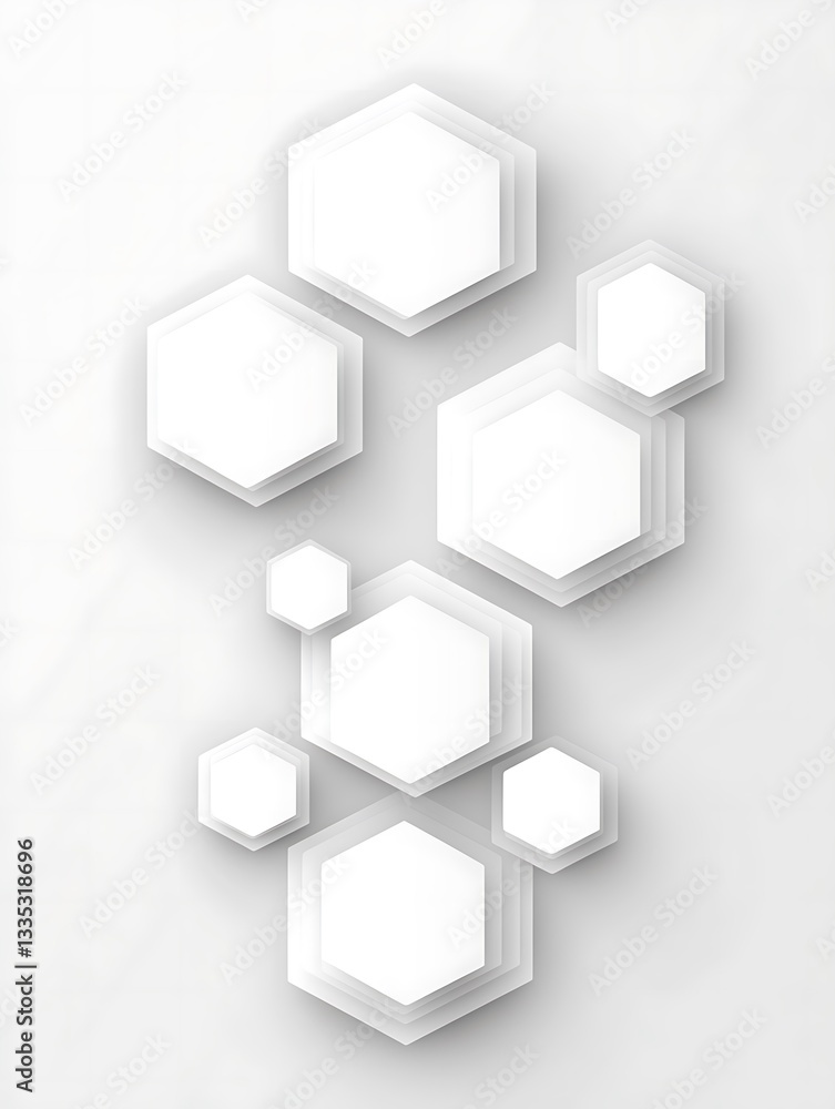 Poster elegant geometric arrangement with white hexagonal frames cascading downwards