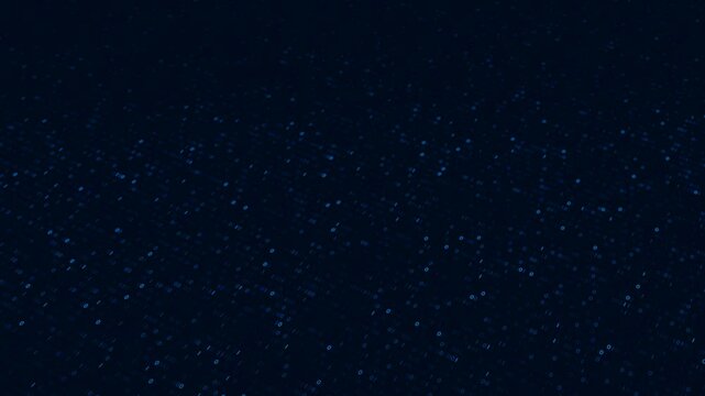 The video shows binary code on a dark blue background. The video is 20 seconds long and can be looped. The maximum resolution is 4K. 3D rendering.