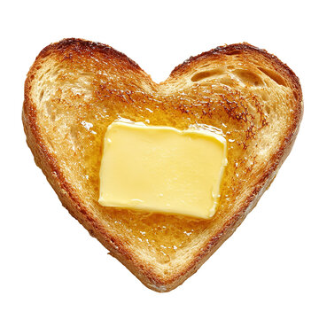 The image shows a heart shaped slice of toast with a pad of butter on top of it.