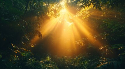 Breathtaking Jungle Canopy with Sunlight Filtering Through Trees