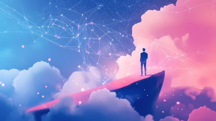 A digital cloud with innovative cloud computing solutions and services for modern businesses. Networked Growth. Illustration