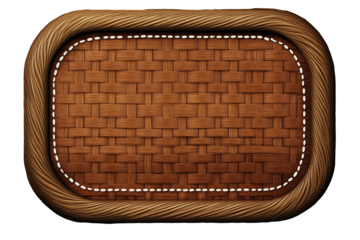 Empty Rectangular Woven Basket Frame With White Stitching On Transparent Background, PNG