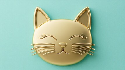 Fototapeta premium Golden Cat Face on Teal Background