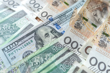 Polish zloty national currency with follar cash for exchange