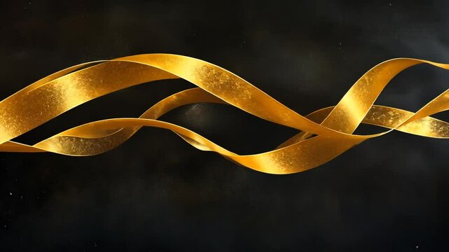 Abstract gold ribbon waves against black background video, elegant visual design
