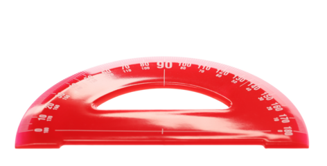 Red semicircle transparent ruler isolated on white, with clipping path	