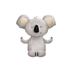 A cute meditating koala on a white background