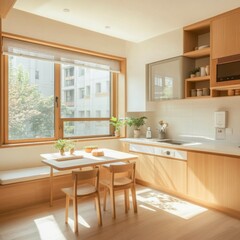 Interior view of a modern kitchen with natural light and plants