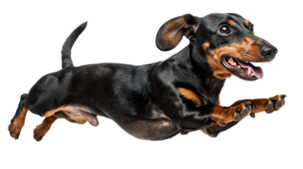Dachshund dog jumping and running with transparent background