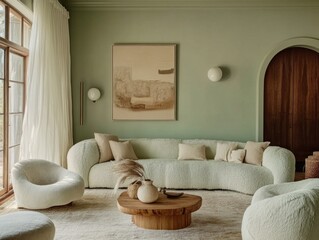 A comfortable modern living room with inviting soft furnishings and natural light