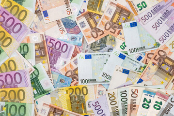 heap of euro bills paper banknotes. Finance copncept