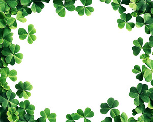 Frame of Green Clover Leaves on Transparent Background, PNG
