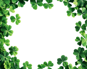 Frame of Green Clover Leaves on Transparent Background, PNG