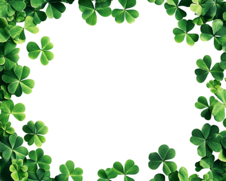 Frame of Green Clover Leaves on Transparent Background, PNG