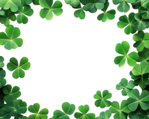 Frame of Green Clover Leaves on Transparent Background, PNG