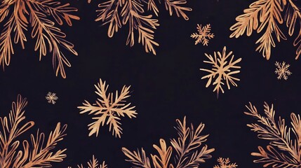 Golden snowflakes fall on dark night