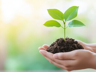 Close Up of Hands Holding a Seedling in Rich Soil Outdoors