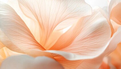 Delicate, pastel-hued flower petals.  Soft, glowing light highlights the intricate veining