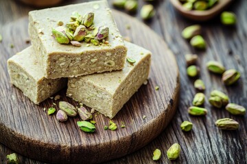 Pistachio halva on a wooden table