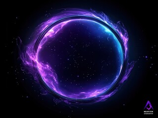 Fototapeta premium Vibrant cosmic portal with swirling purple and blue energy against a dark backdrop