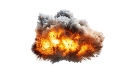 Realistic Fireball Explosion With Smoke on Transparent Background, PNG