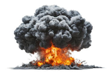 Realistic Fireball Explosion With Dark Smoke And Orange Flames On Transparent Background, PNG