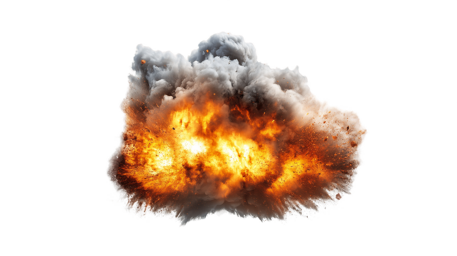 Realistic Fireball Explosion With Smoke on Transparent Background, PNG