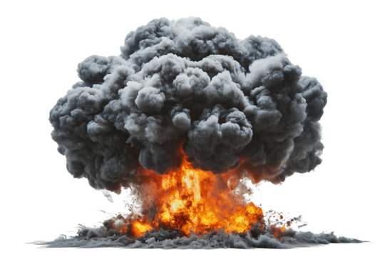 Realistic Fireball Explosion With Dark Smoke And Orange Flames On Transparent Background, PNG