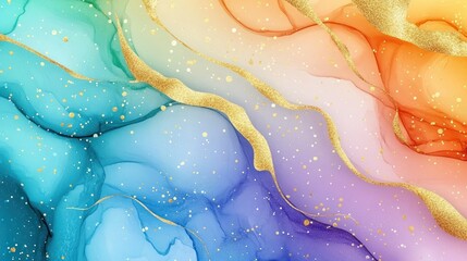 Obraz premium Abstract Rainbow Ink Wash Painting with Gold Accents