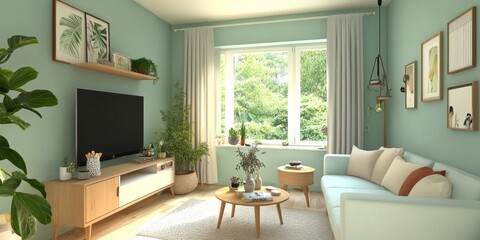 Fototapeta premium A modern living room decorated with minimalist style and nature