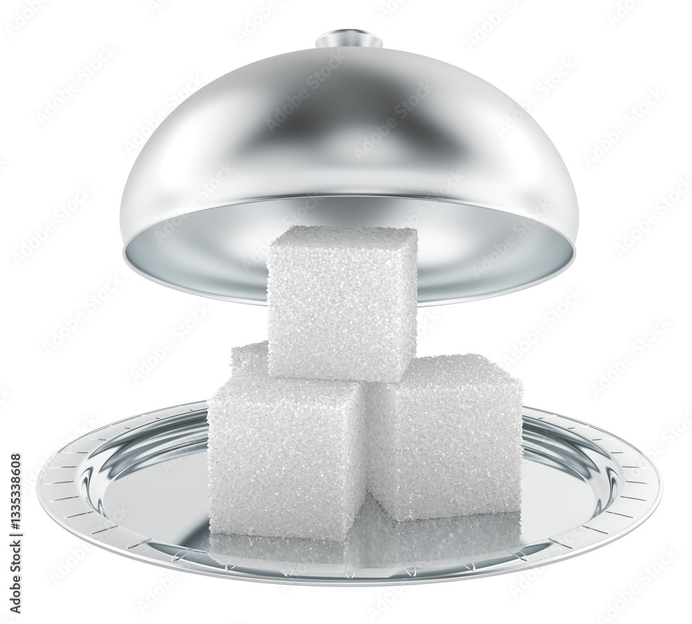 Poster restaurant cloche with sugar cubes. 3d rendering isolated on transparent background