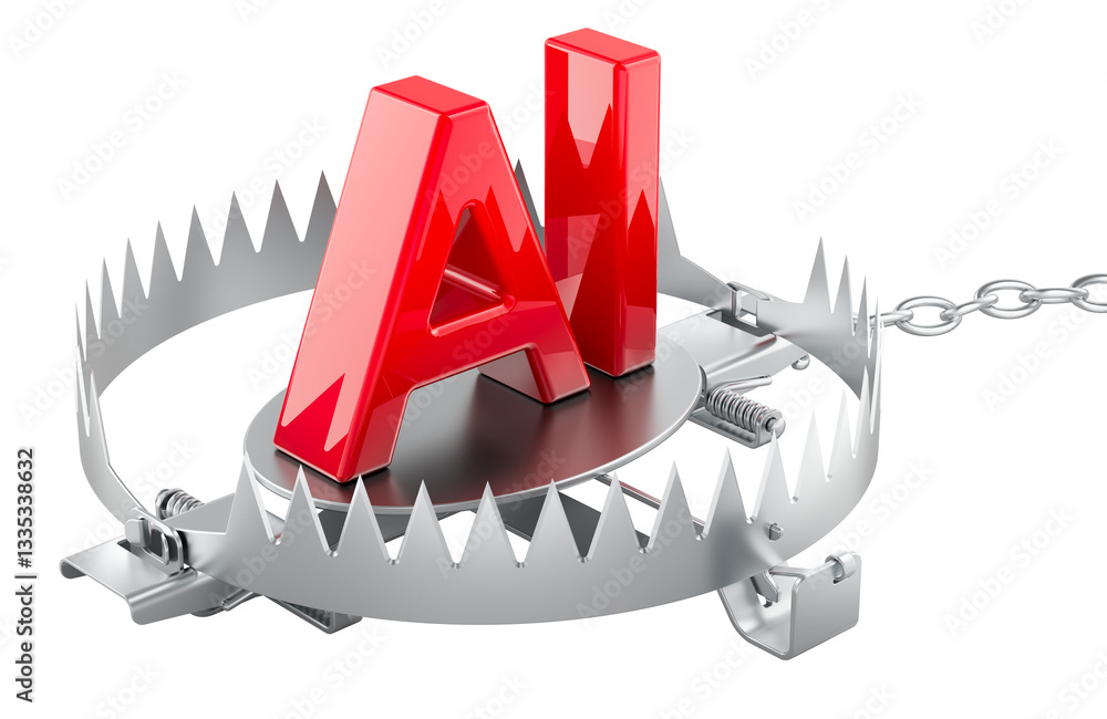Poster bear trap with ai symbol. 3d rendering isolated on transparent background