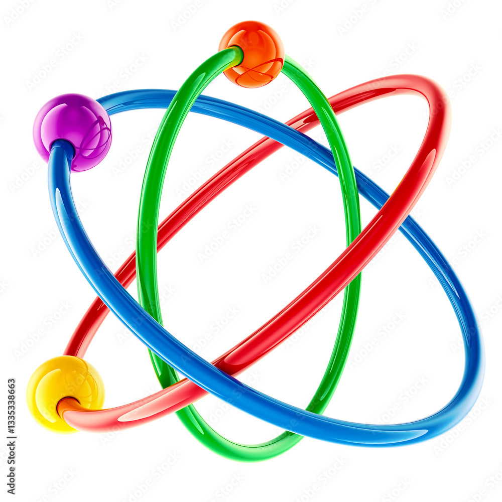 Poster atom structure, colored. 3d rendering isolated on transparent background