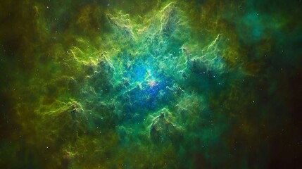 Vibrant green and blue nebula showcasing celestial cosmic formations