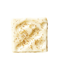 Square vanilla cake with icing and spices isolated on transparent background, PNG