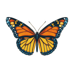 Fototapeta premium Vibrant orange and blue monarch butterfly detailed illustration art wings on transparent background