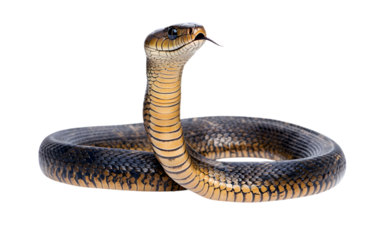 Coiled Snake Against Black Background