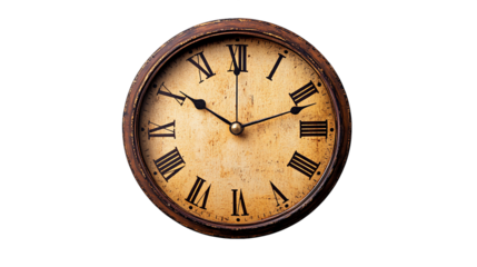 Vintage Clock With Roman Numerals On Transparent Background, PNG