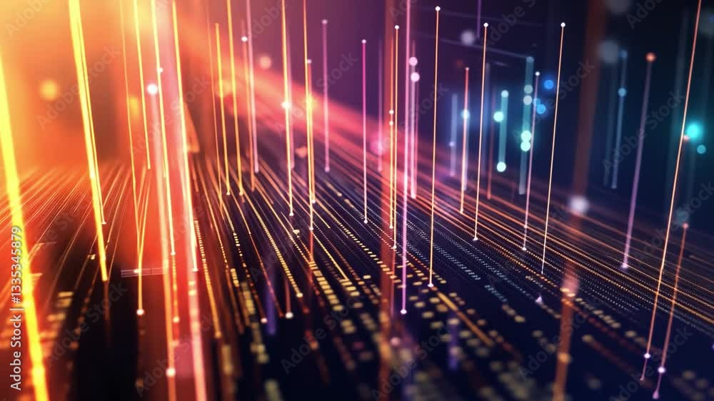 Poster vibrant digital landscape with glowing lines and dots futuristic and dynamic abstract art showcasing