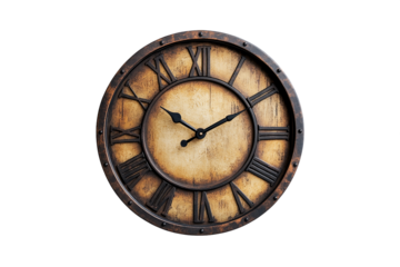 Vintage Clock With Roman Numerals on Transparent Background, PNG
