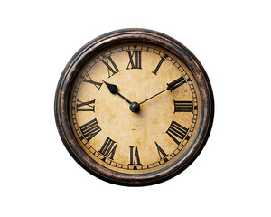 Vintage Clock With Roman Numerals On Transparent Background, PNG