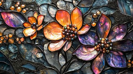 Vibrant stained glass floral arrangement with intricate details and textures - Powered by Adobe