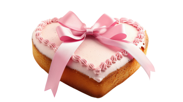 Heart shaped cake with pink ribbon on transparent background - Powered by Adobe