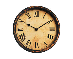 Vintage Clock With Roman Numerals On Transparent Background, PNG