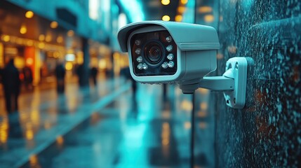 Surveillance Camera in City at Night