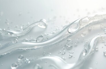 Clear transparent gel close-up shot shows skincare serum, beauty essence texture. Cosmetic fluid with bubbles background for facial treatment, hydrating product demonstrations. Perfect for hyaluronic