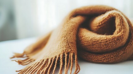 Obraz premium Soft wool scarf folded neatly on a clean white surface