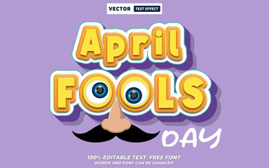 April fools day 3d editable vector text effect. April fools day event poster design with joker face vector.
