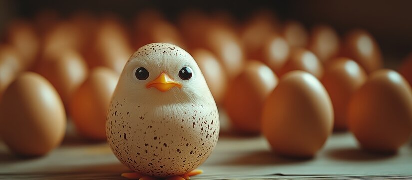 Cute toy chick celebrating national egg day in the usa